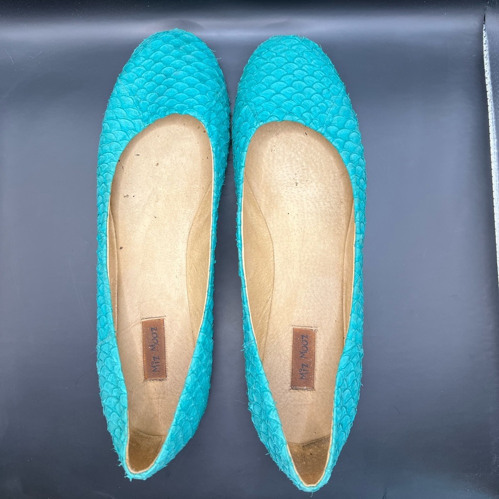 Miz Mooz Womens Panther Ballet Flats Turquoise Leather Textured Fish size 11